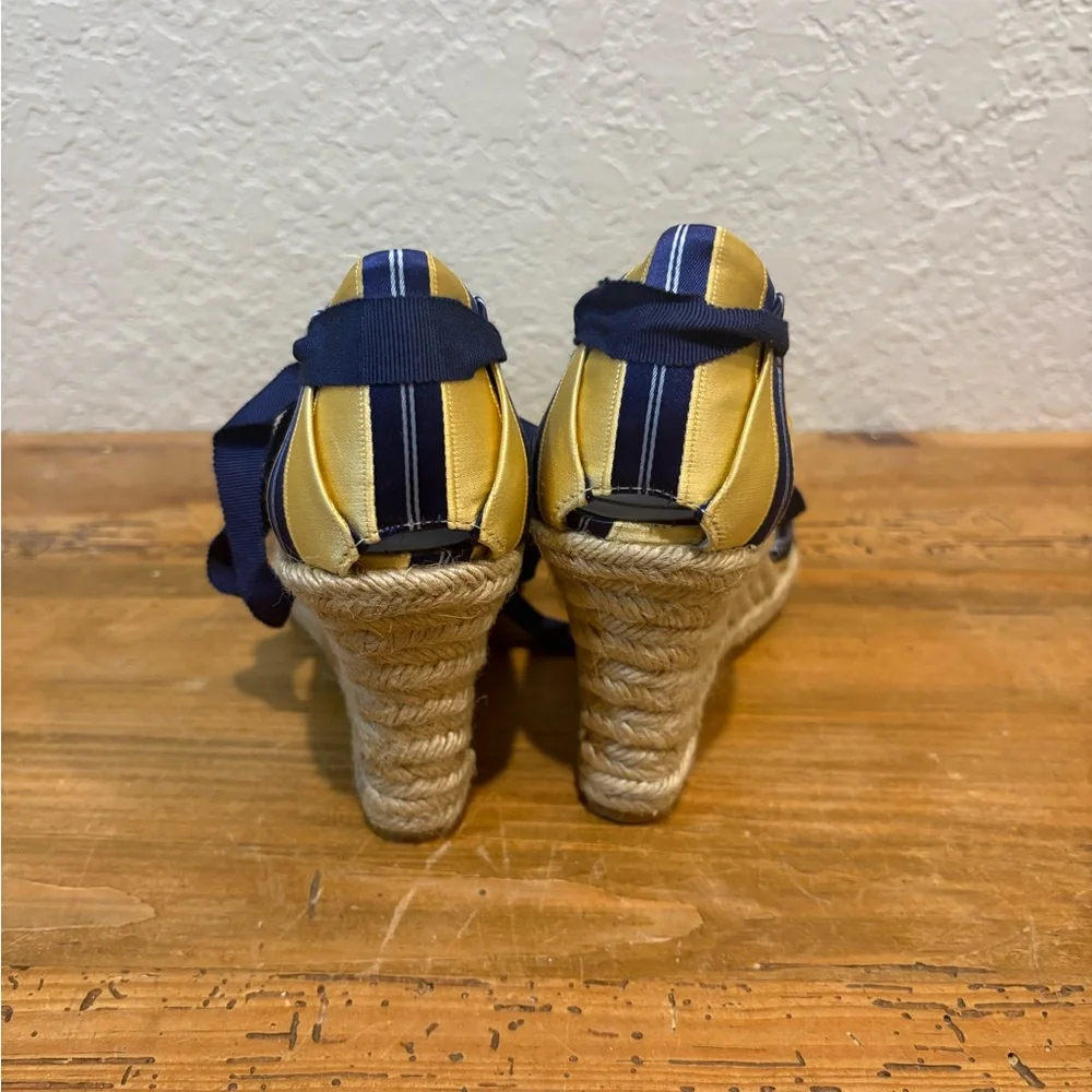 VTG Y2K RARE Satin Pinstripe Yellow Lace up Nine West Espadrilles Coquette